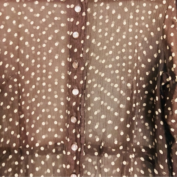 Vintage 90s sheer silk polka dot blouse in chocolate brown. Size medium - Picture 2 of 4